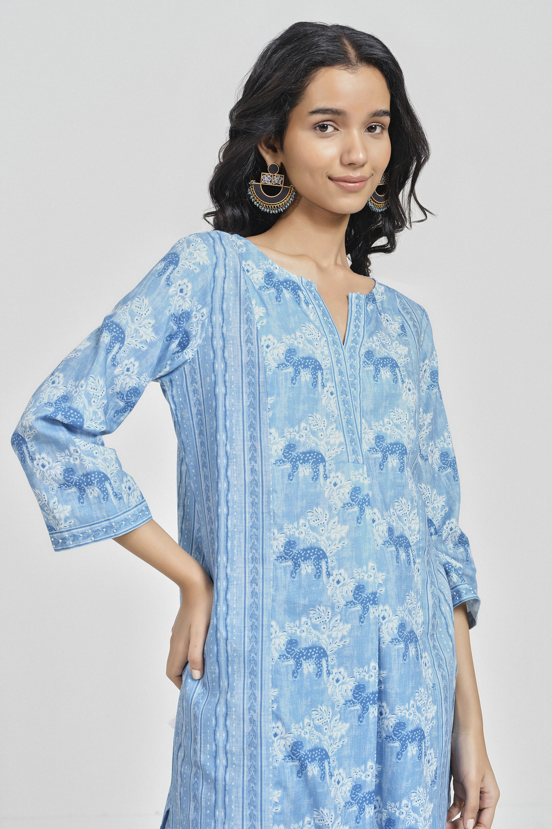 Sky Blue Cotton Kurta Set, Sky Blue, image 3